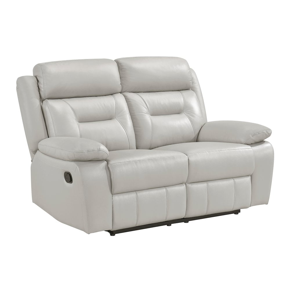Silver Faux Leather Double Reclining Loveseat with Pillow-top Arms