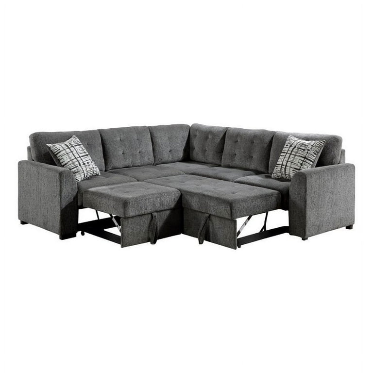 Lexicon Lanning 3 Piece Sectional with Pull Out Bed and Ottoman in Gray