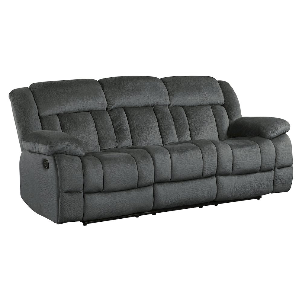 Laurelton Charcoal Microfiber Double Reclining Sofa with Cup Holders