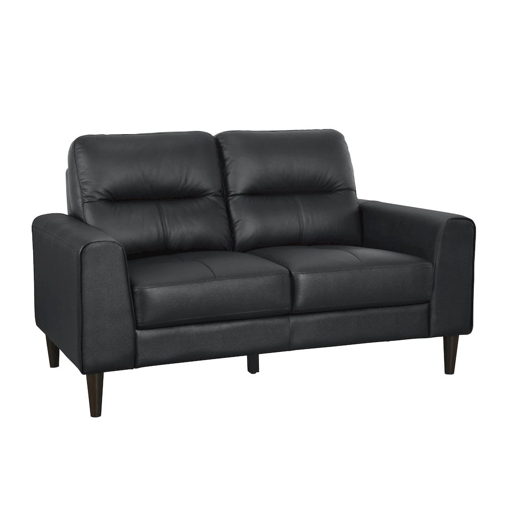 Black Faux Leather Loveseat with Solid Wood Legs