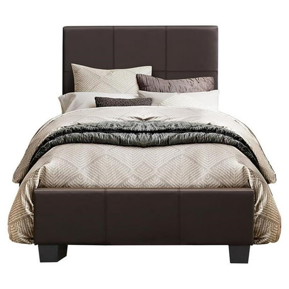 Lexicon Lorenzi Contemporary Wood and Faux Leather Twin Bed in Dark Brown