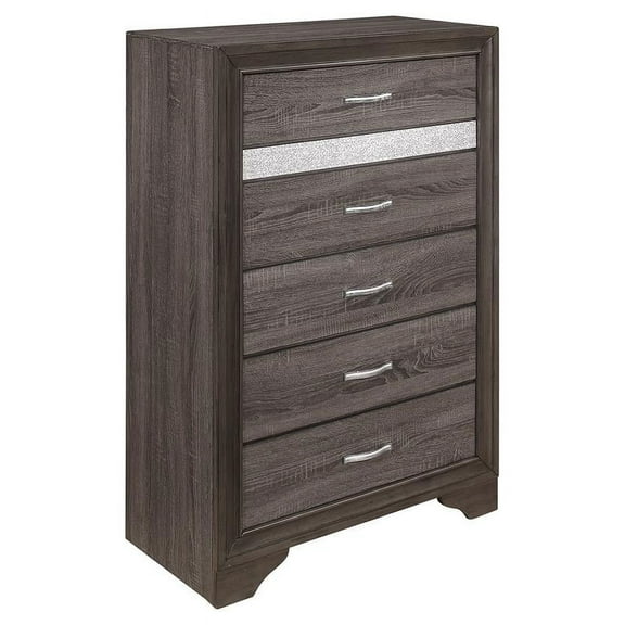 Lexicon Luster 6 Drawers Contemporary Wood Chest in Gray and Silver Glitter