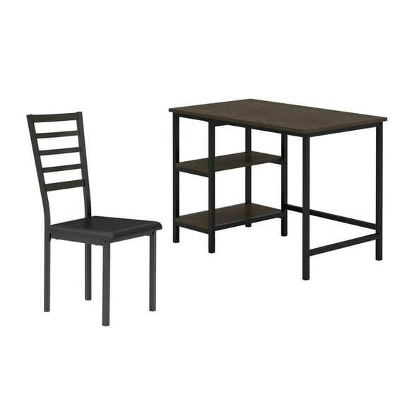 Metal And PU Study Computer Set With Writing Desk And PU Chair, Black- Saltoro Sherpi