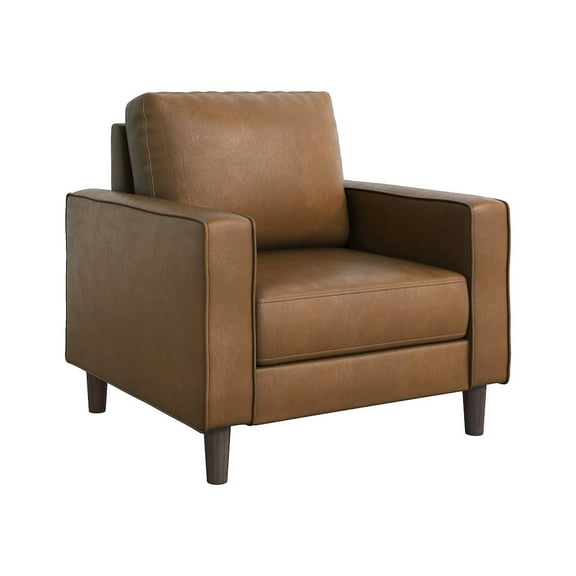 Lexicon Malcolm Faux Leather Sofa Arm Chair in Brown