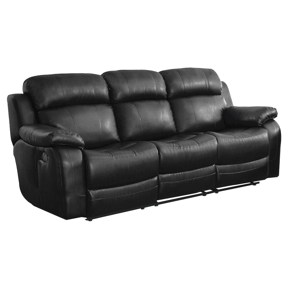 Black Faux Leather Reclining Sofa with Cup Holders and Pillow-top Arms