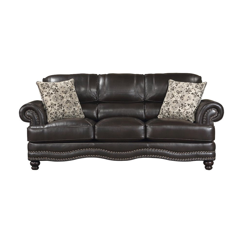 Milford Brown Faux Leather Lawson Sofa with Nailhead Trim