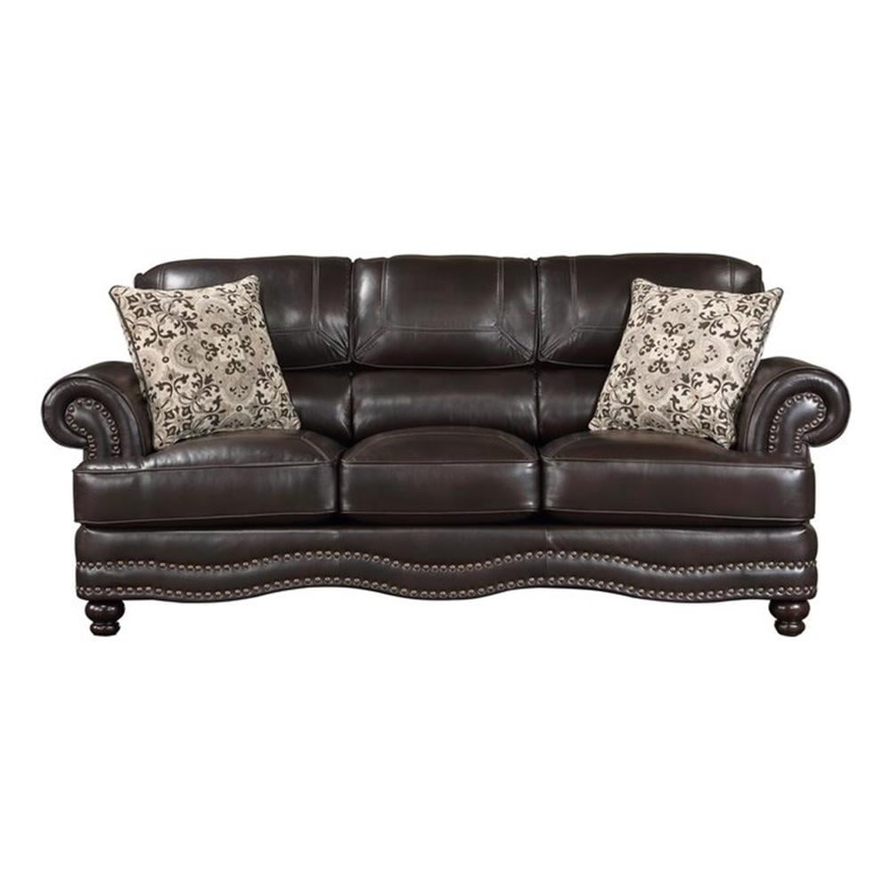 Milford Brown Faux Leather Lawson Sofa with Nailhead Trim