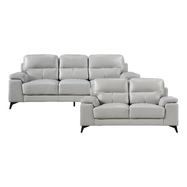 Lexicon Mischa Leather 2Piece Upholstered Sofa Set in Silver Gray