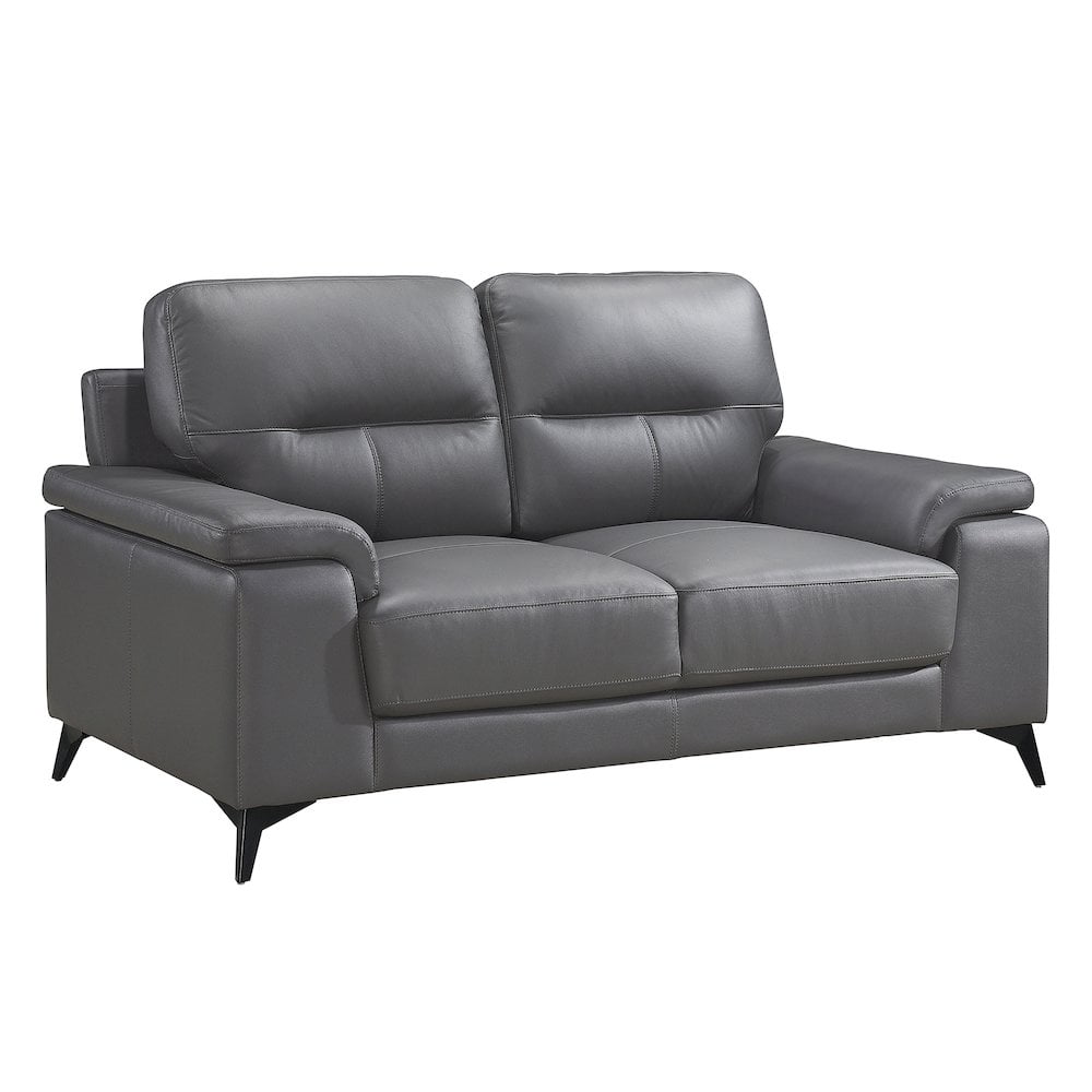Contemporary Gray Faux Leather Loveseat with Black Metal Legs