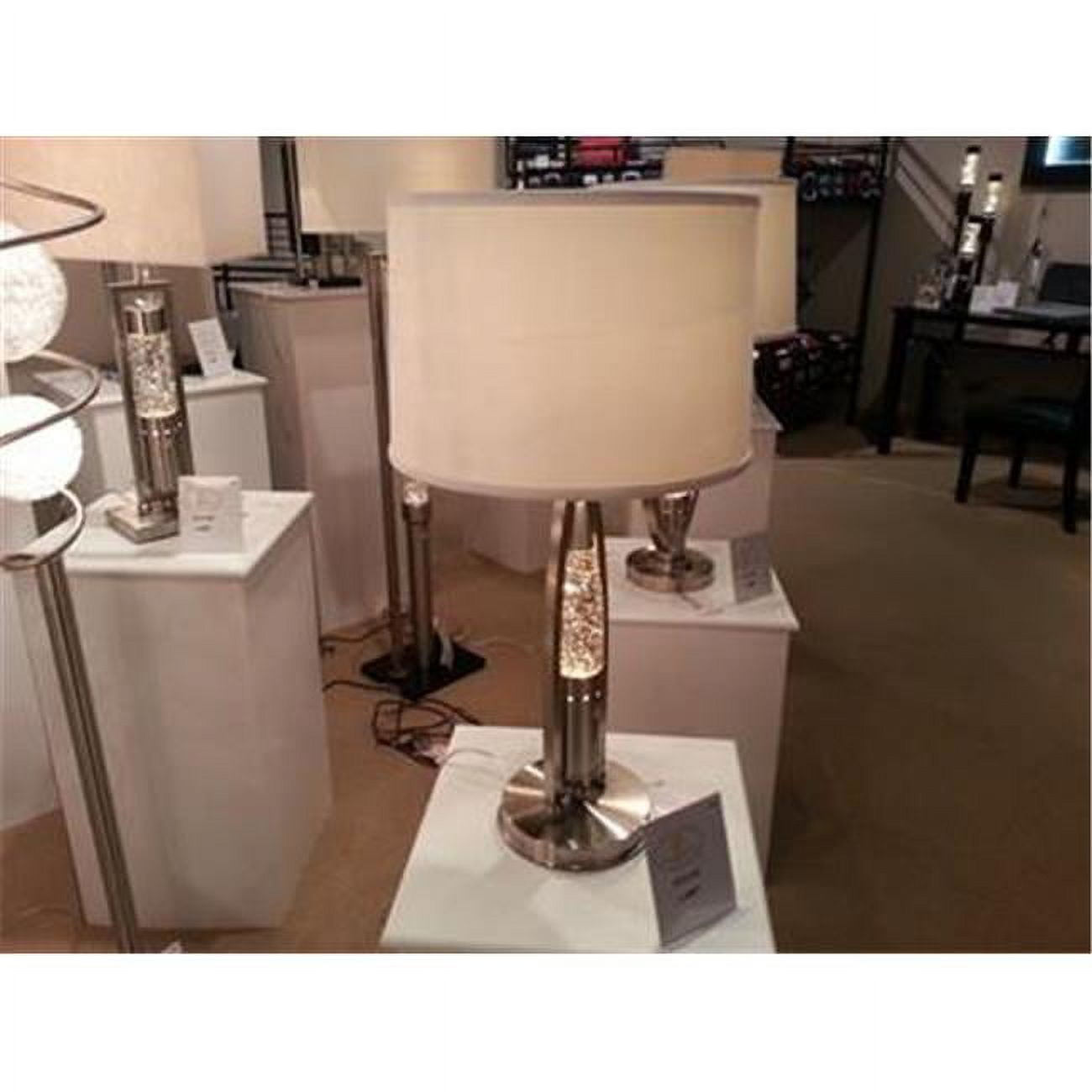 Modern Satin Nickel Table Lamp with Decorative Water-Drop Feature