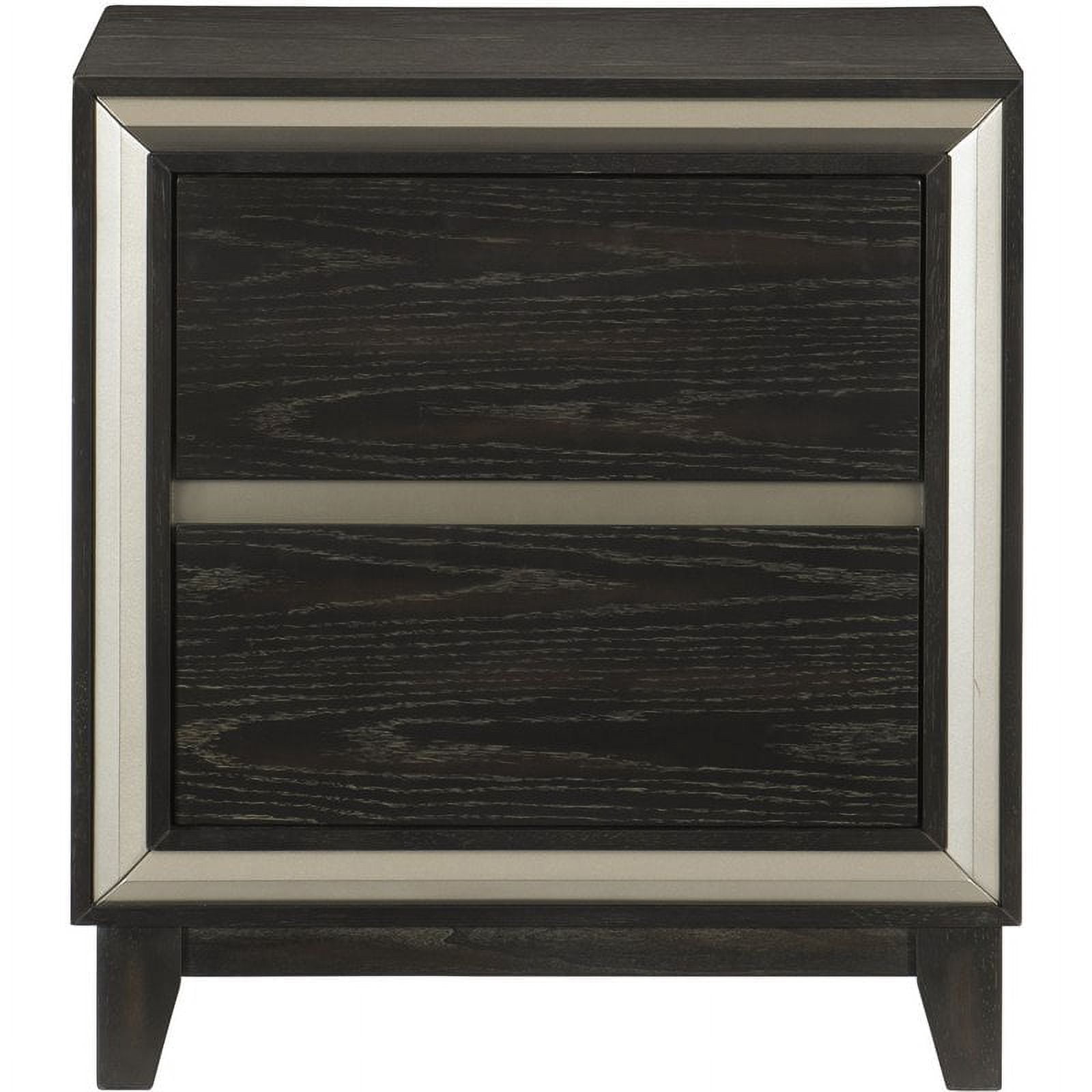 Lexicon Grant Oak and Engineered Wood 2-Drawers Nightstand in Ebony/Silver