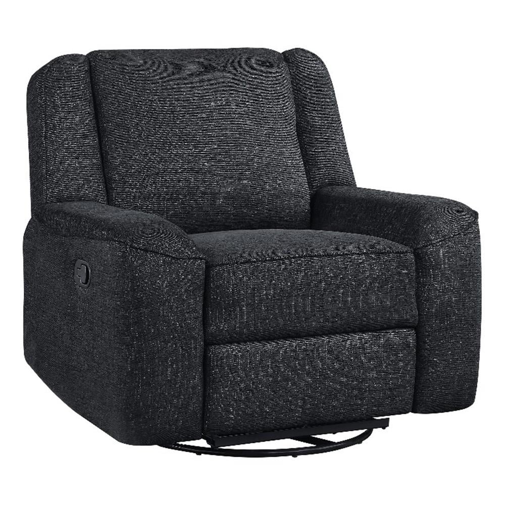 Ebony Chenille Upholstered Swivel Recliner with Wood Frame