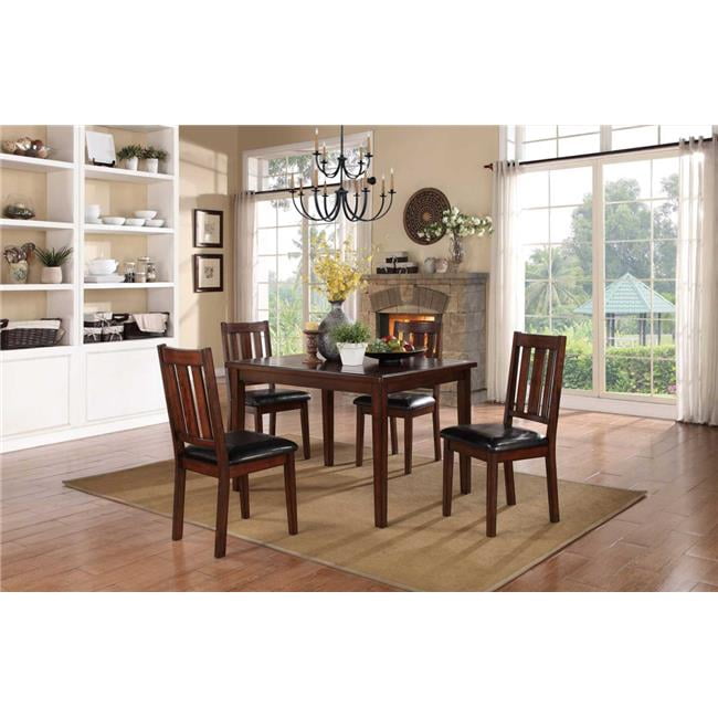 Dark Brown Cherry 5-Piece Rectangular Dining Set with Faux Leather Chairs