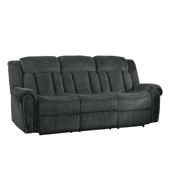 Lexicon Nutmeg Chenille Upholstered Double Reclining Sofa in Charcoal Gray