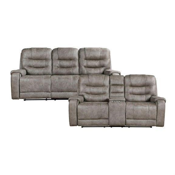 Lexicon Oberon 2-Piece Microfiber Double Reclining Sofa Set in Grayish brown