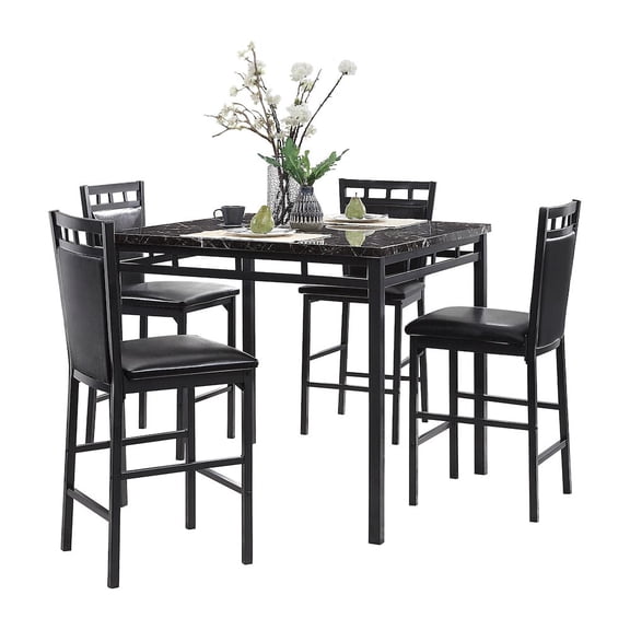 Lexicon Olney 5 Piece Faux Marble Top Counter Height Dining Set in Black