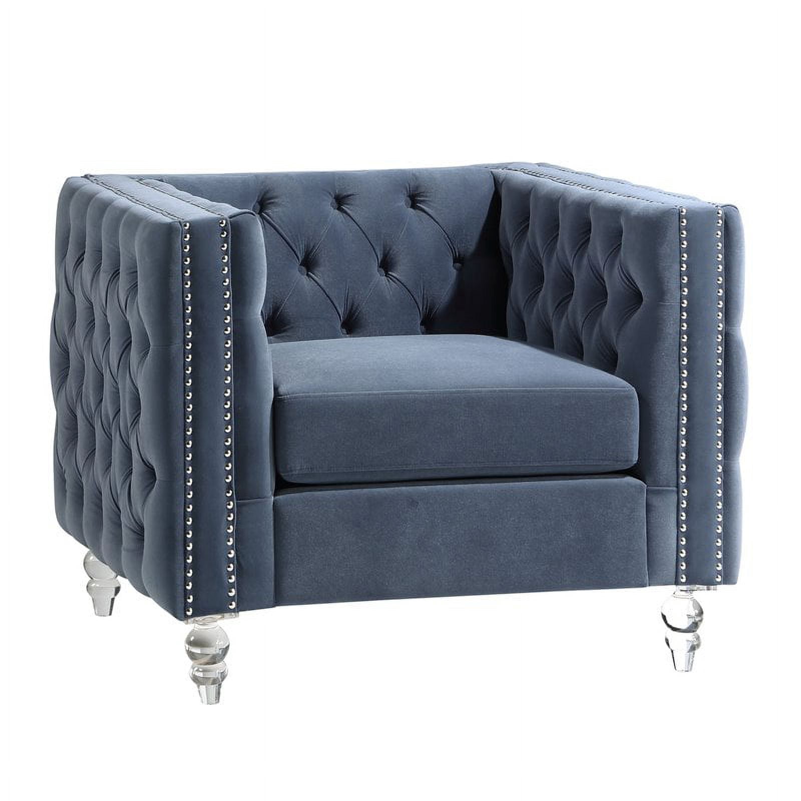 Lexicon Orina Button Tufted Velvet Chair in Dark Blue