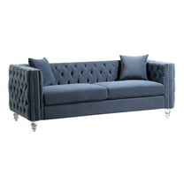 Lexicon Orina Button Tufted Velvet Sofa in Dark Blue