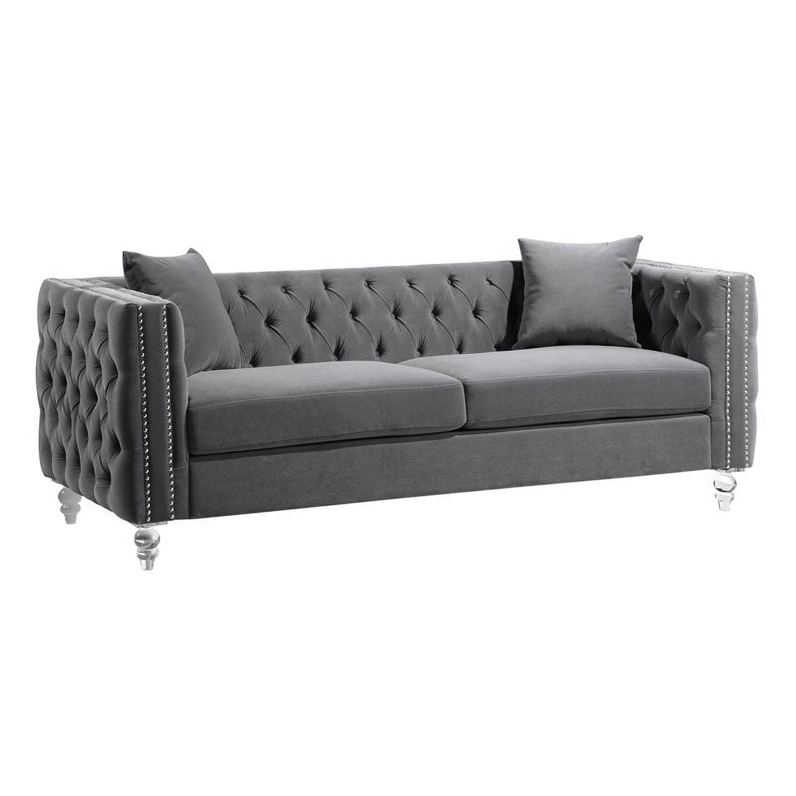 Lexicon Orina Button Tufted Velvet Sofa in Gray