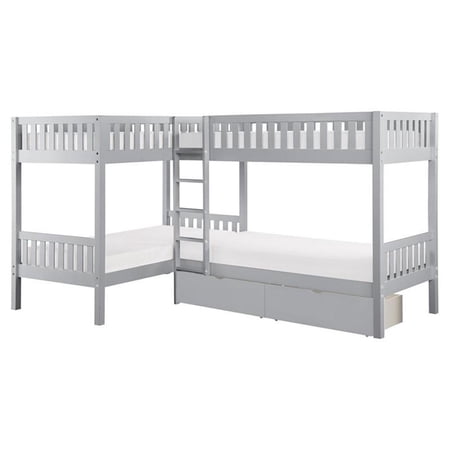Lexicon Orion Transitional Wood Corner Bunk Bed with Storage Boxes in Gray