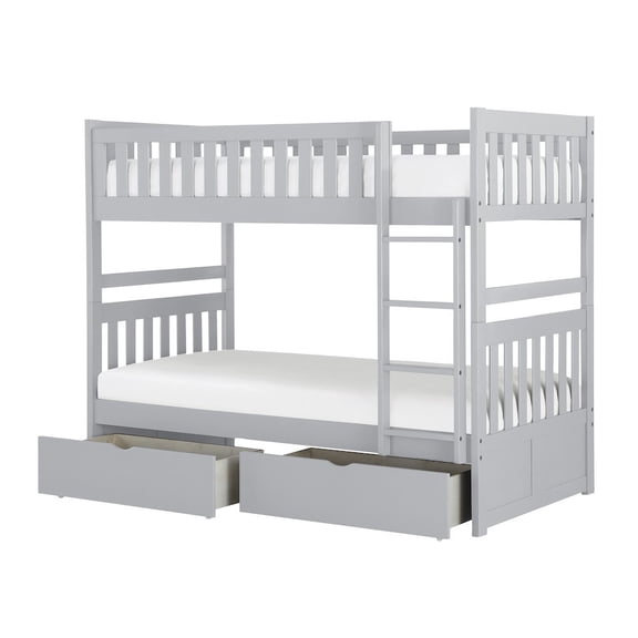 Lexicon Orion Transitional Wood Twin over Twin Bunk Bed with Storage Box in Gray