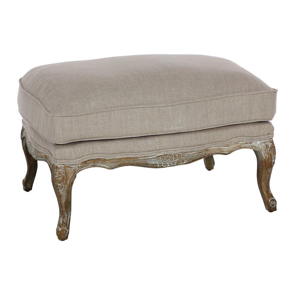 Parlier Natural Wood and Linen Traditional Ottoman