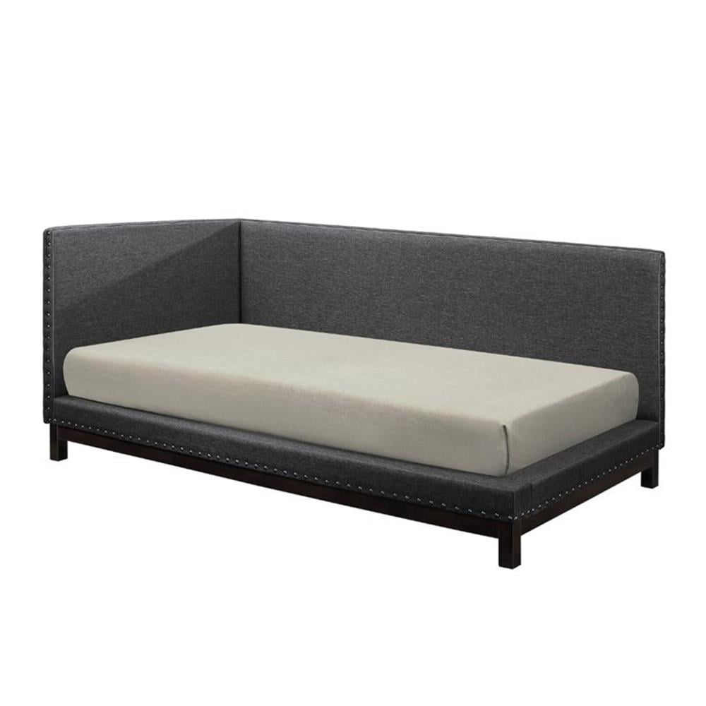 Twin Dark Gray Upholstered Wood Frame Daybed with Nailhead Trim