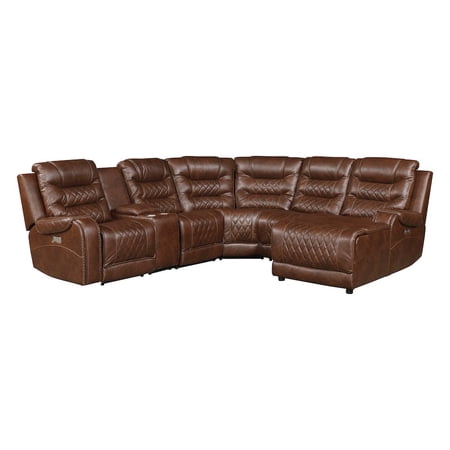 Lexicon Putnam 6-Piece Wood & Fabric Modular Power Reclining Sectional in Brown