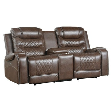 Lexicon Putnam Double Glider Reclining Loveseat with Center Console in Brown
