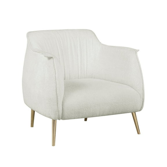 Lexicon Rachael boucle Upholstery Accent Chair with metal legs in White color