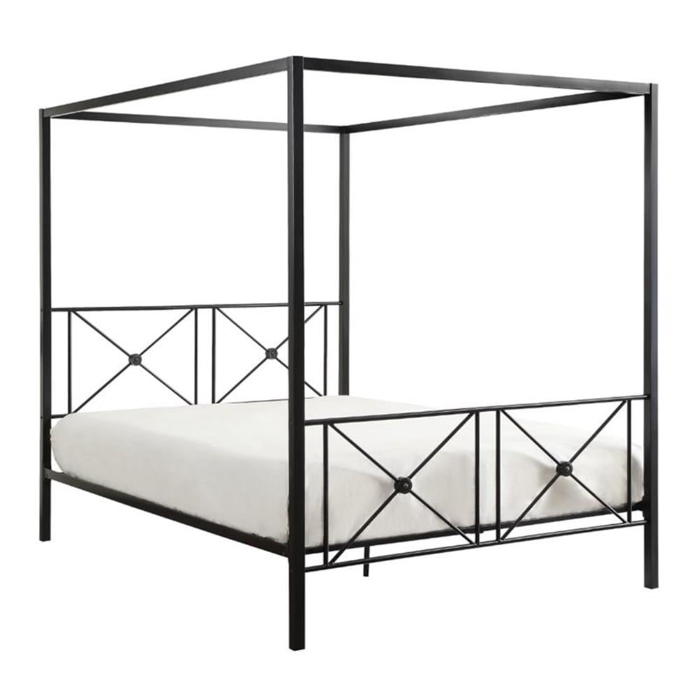 Rapa Queen Black Metal Canopy Platform Bed with Headboard
