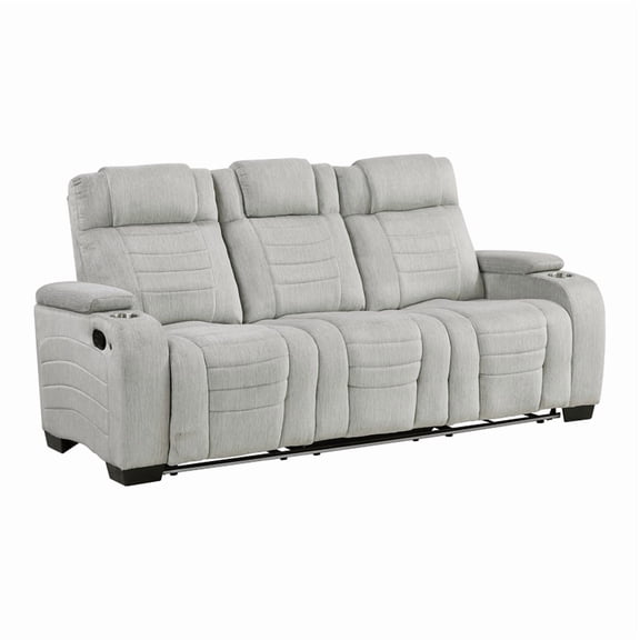 Lexicon Ronan Microfiber Double Reclining Sofa in Light Gray