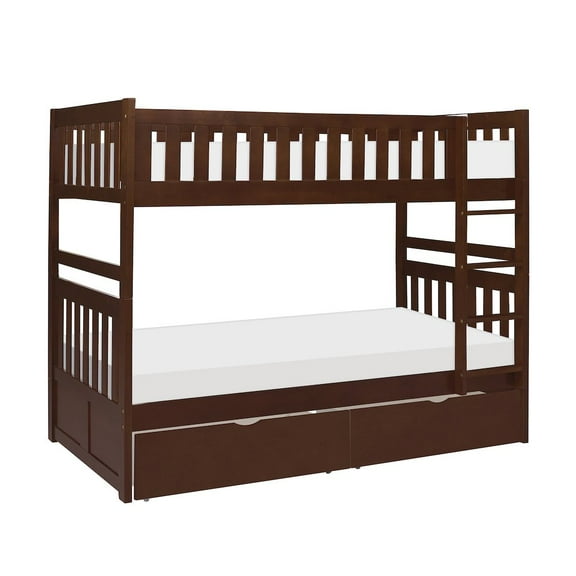 Lexicon Rowe Wood Twin over Twin Bunk Bed with Storage Boxes in Dark Cherry