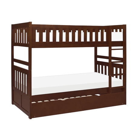 Lexicon Rowe Wood Twin over Twin Bunk Bed with Trundle Bed in Dark Cherry