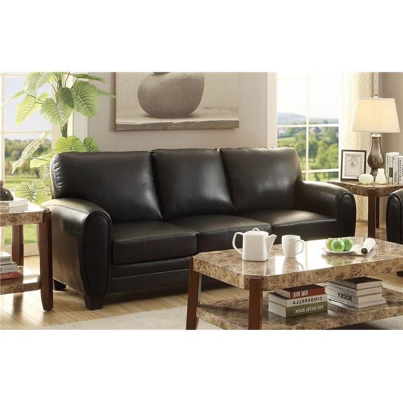 Modern 85" Black Faux Leather Stationary Sofa