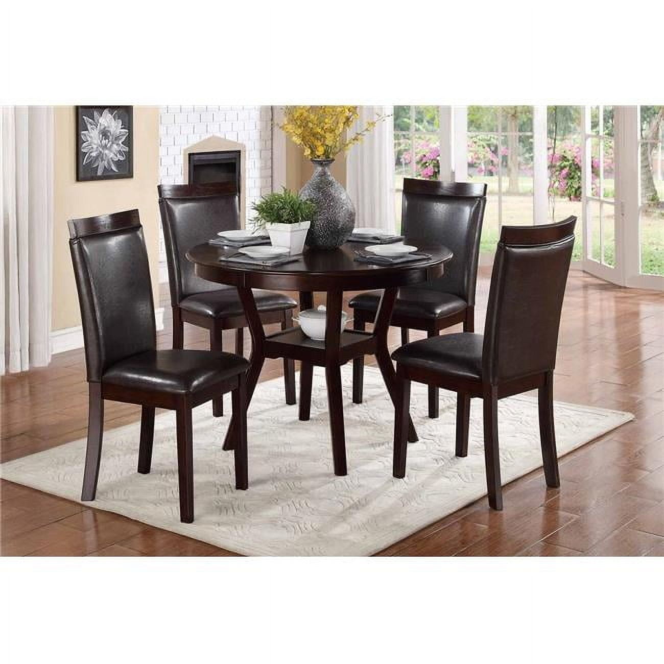 Espresso Round Wood Dining Set with Faux Leather Chairs