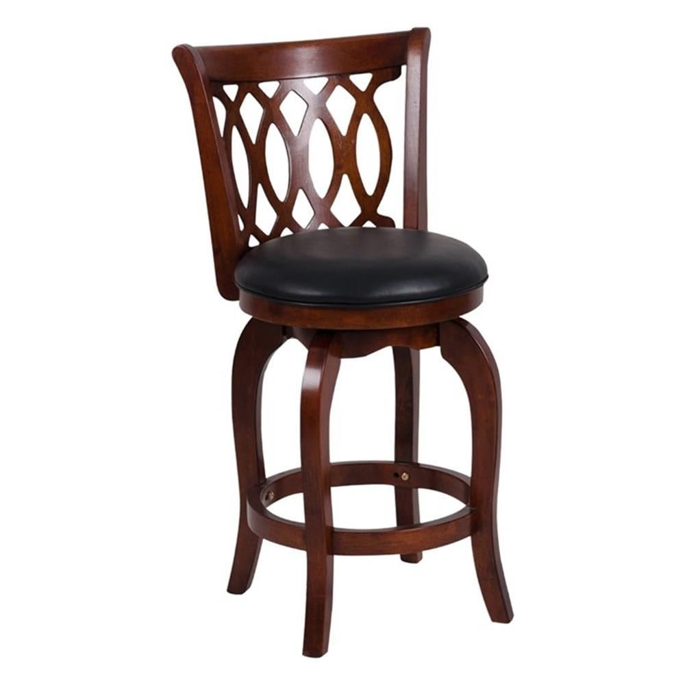 Black Faux Leather Swivel Counter Stool with Wood Frame