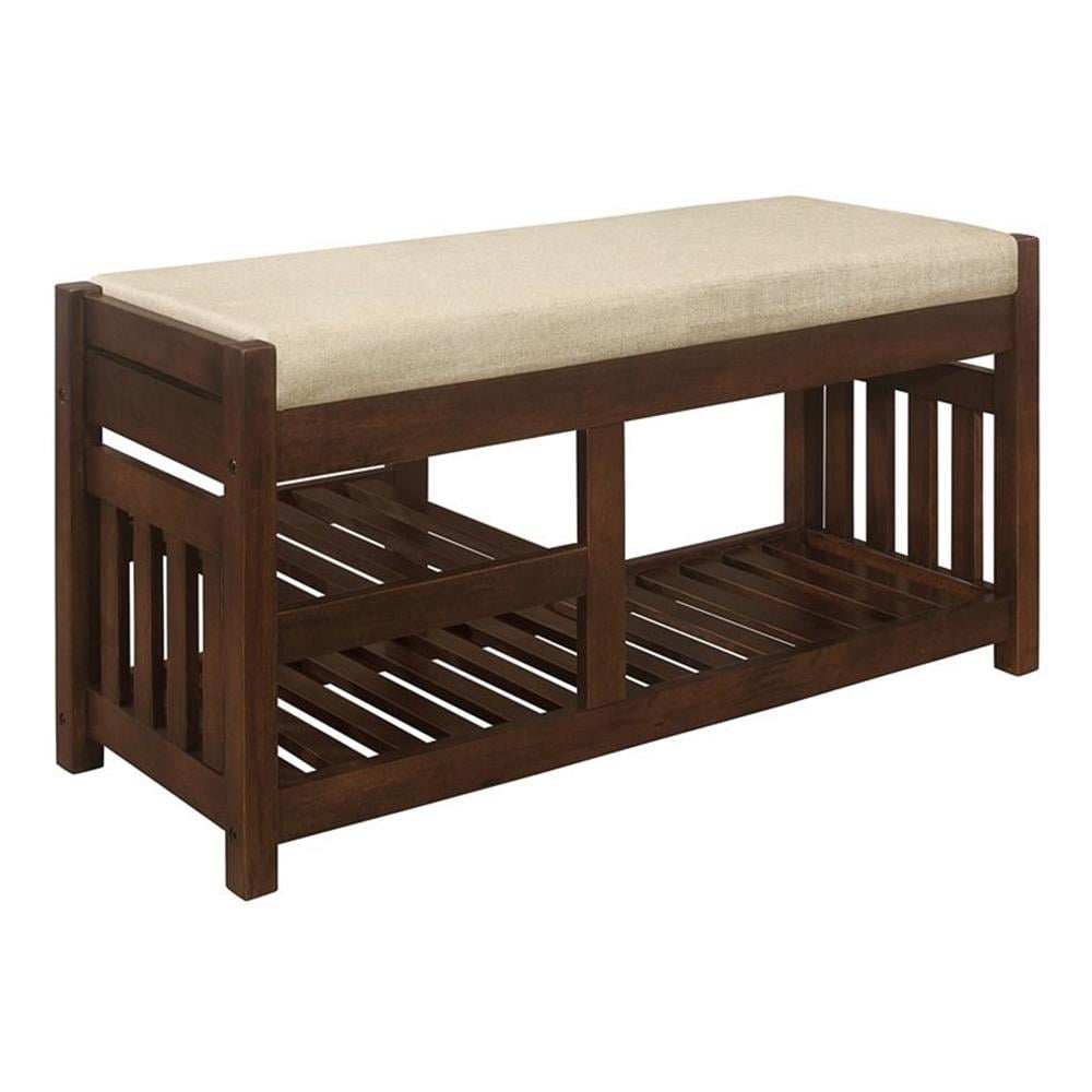 Talmadge 38" Dark Walnut Wood Storage Bench with Cushioned Seat