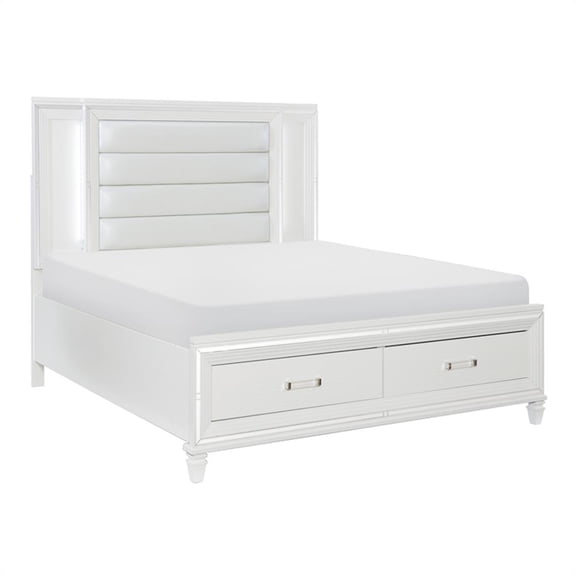 Lexicon Tamsin Asian Hardwood QN Pltfm Bed with LED lighting in White Metallic