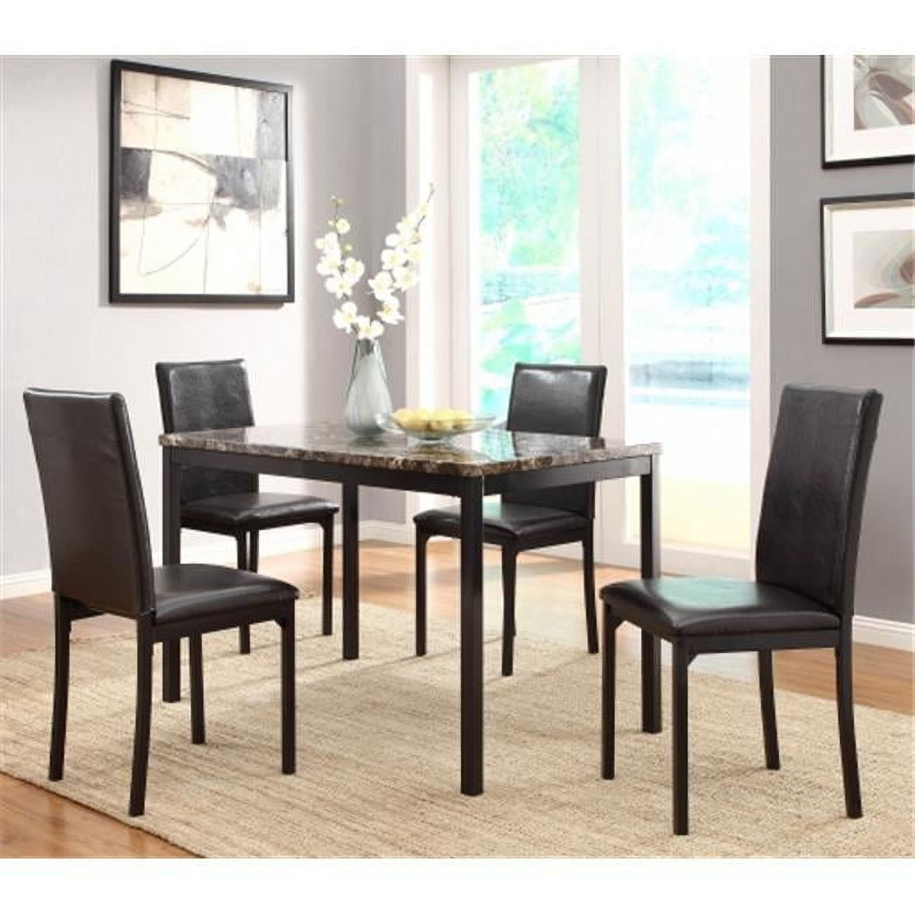 Lexicon Tempe Dining Room Table, Faux Marble Top, Black Metal Finish ...