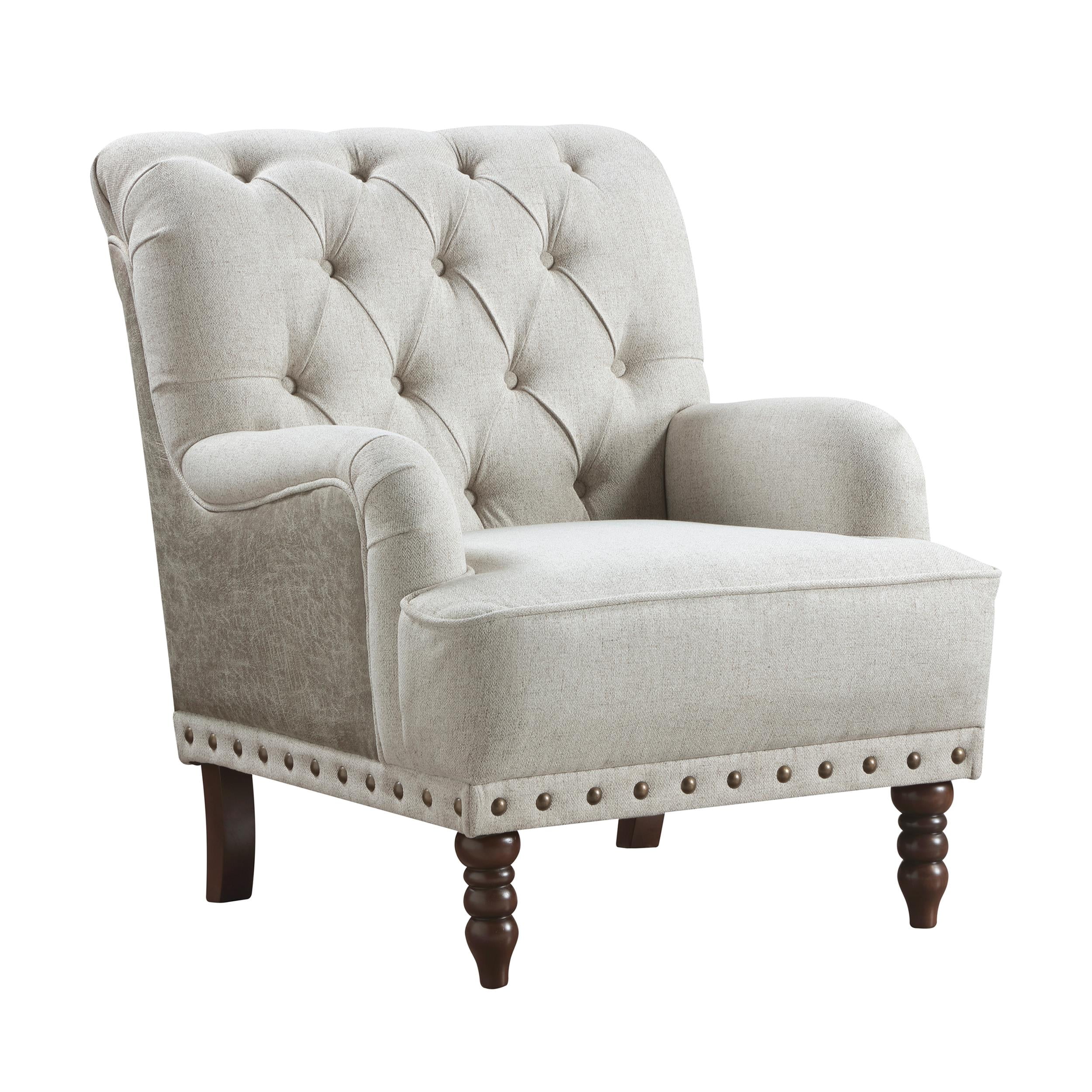 Beige Textured Fabric Upholstery Arm Chair with Wood Legs