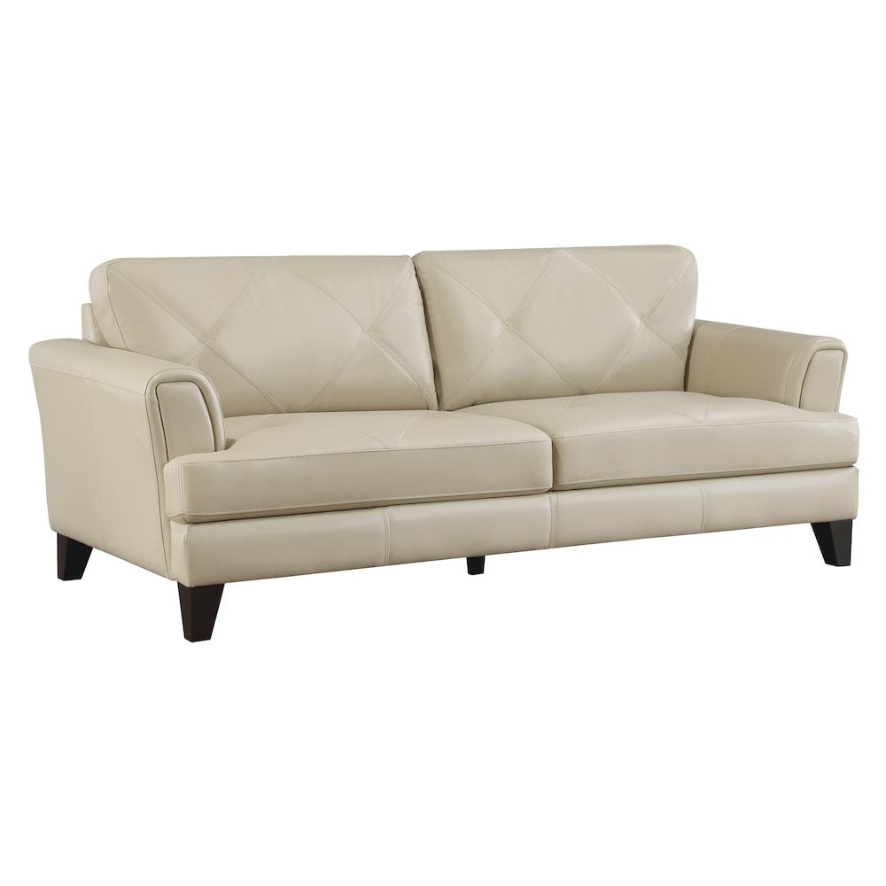 Marie 88" Cream Faux Leather Tufted Sofa with Track Arms