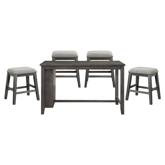 Lexicon Timbre Asian Hardwood 5pcs Cntr Height Dining Set in Wire-Brushed Gray