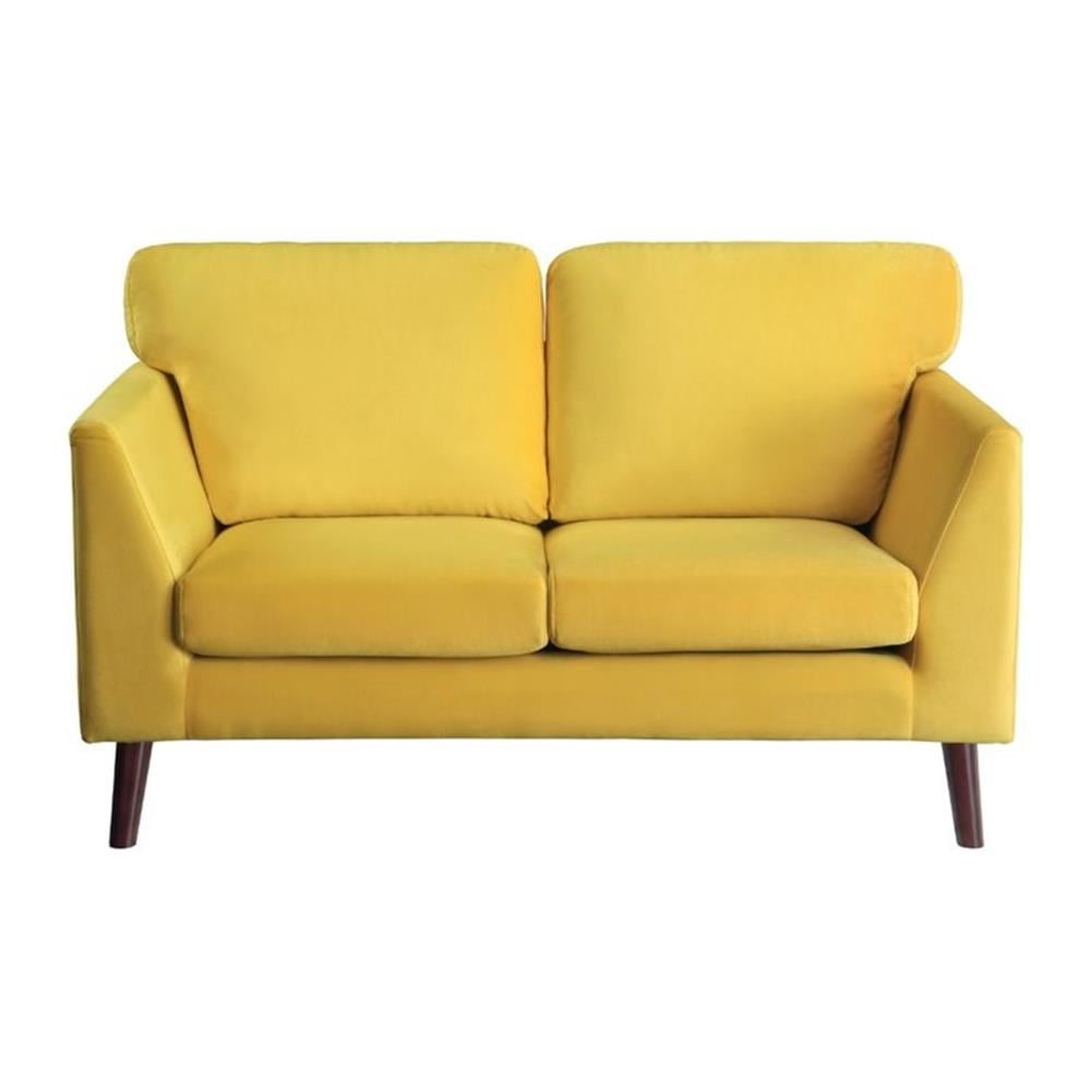Sunbeam Velvet 58" Solid Wood Loveseat with Pillow Back in Yellow