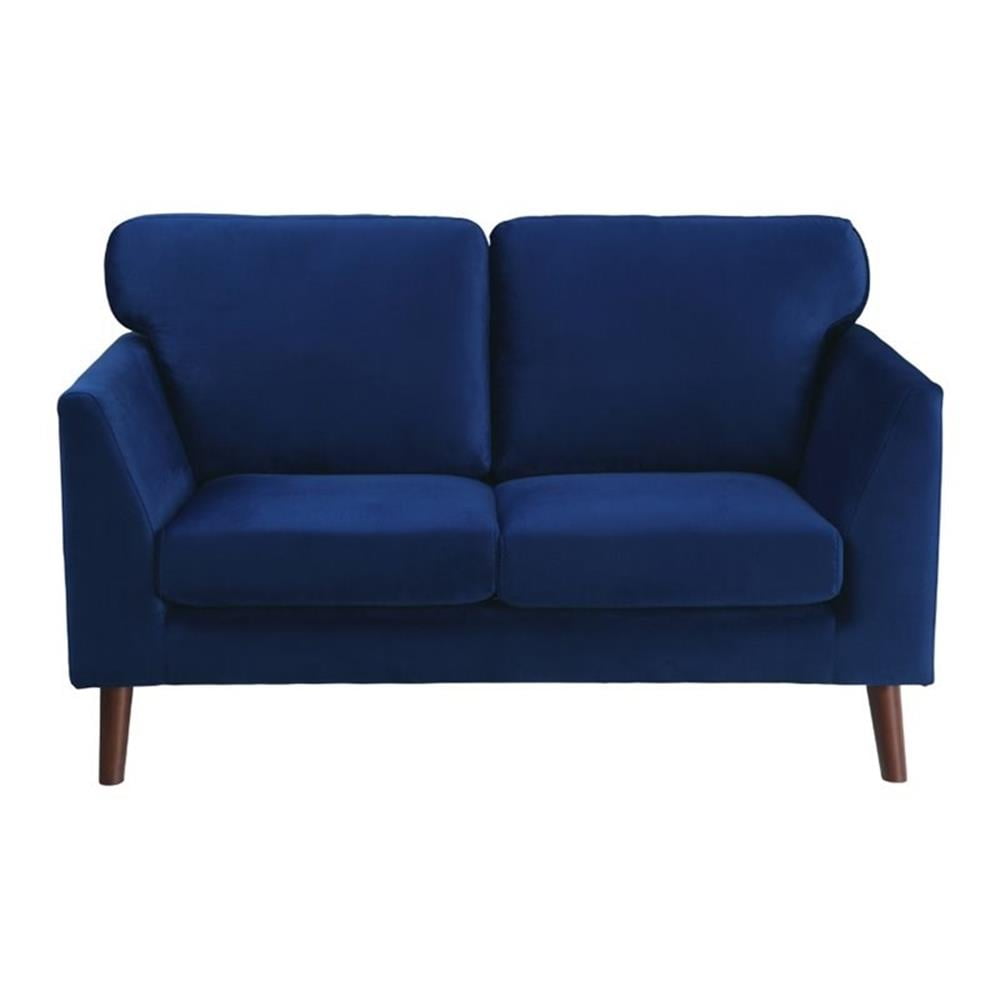 Tolley Blue Velvet Loveseat with Dark Wood Legs
