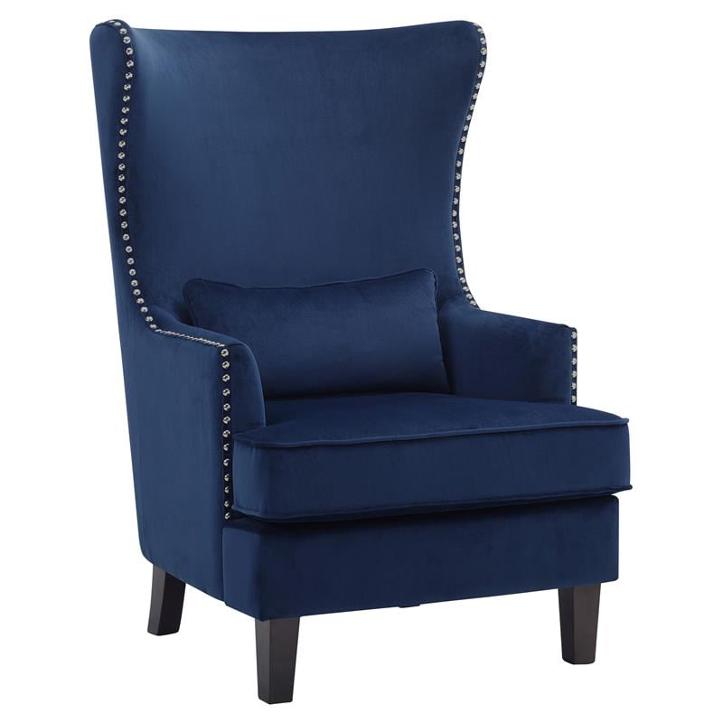 Lexicon Tonier 31" Traditional Velvet Wing Back Accent Chair in Blue