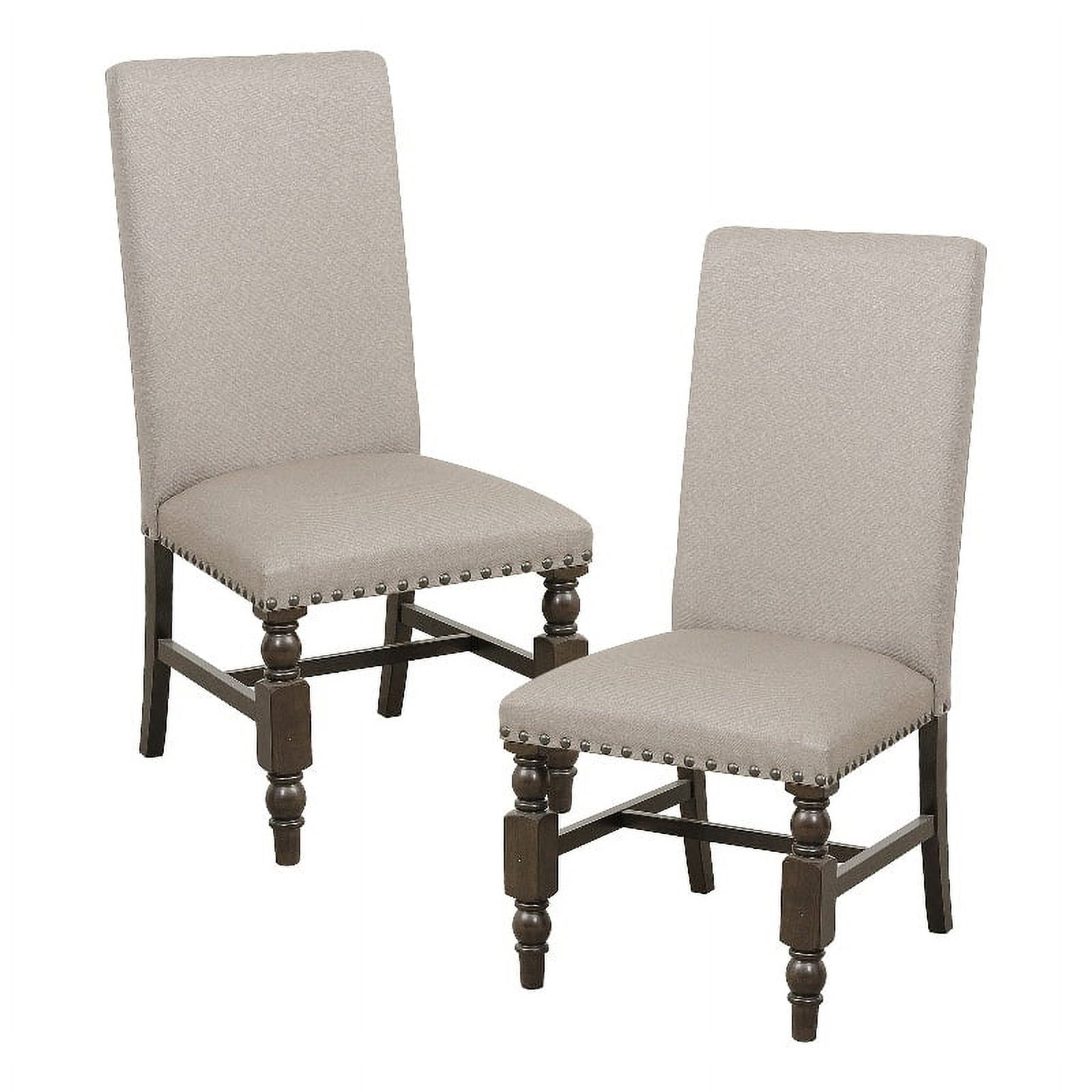 Beige Upholstered Side Chair with Dark Cherry Legs, Set of 2
