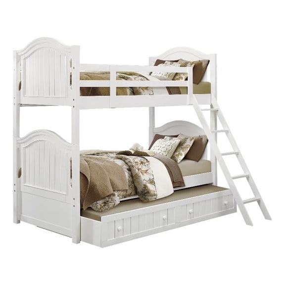 Lexicon Traditional Wood MDF Board Twin/Twin Bunk Bed with Twin Trundle in White