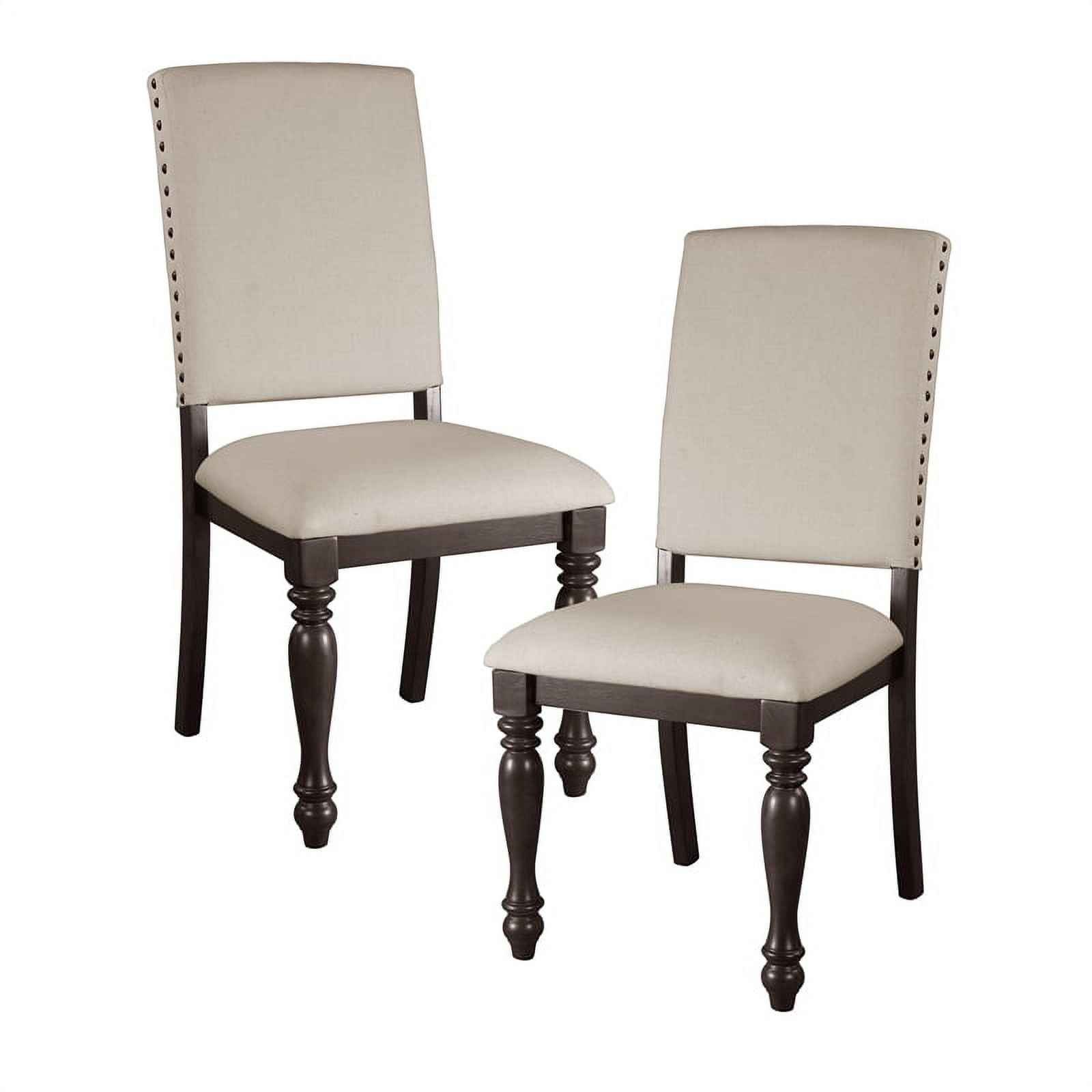 Begonia Beige Linen Upholstered Side Chair with Dark Wood Legs