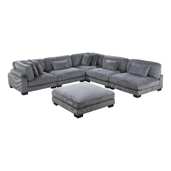 Lexicon Traverse 6-Piece Corduroy Modular Sectional with Ottoman in Gray